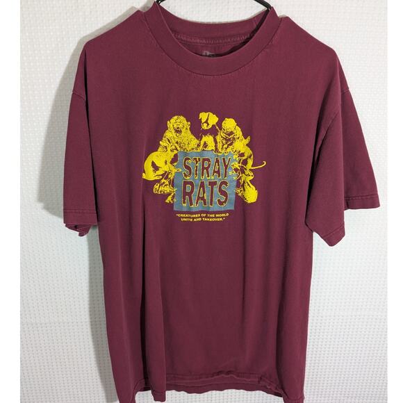 Stray Rats Large Burgundy T-Shirt Graphic Dogs Streetwear Miami Rare Made Mexico - Picture 1 of 4